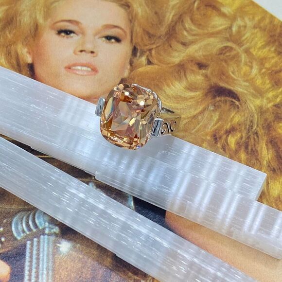 Champagne Cz Rhodium Brass Ring Size 5 - Picture 1 of 5